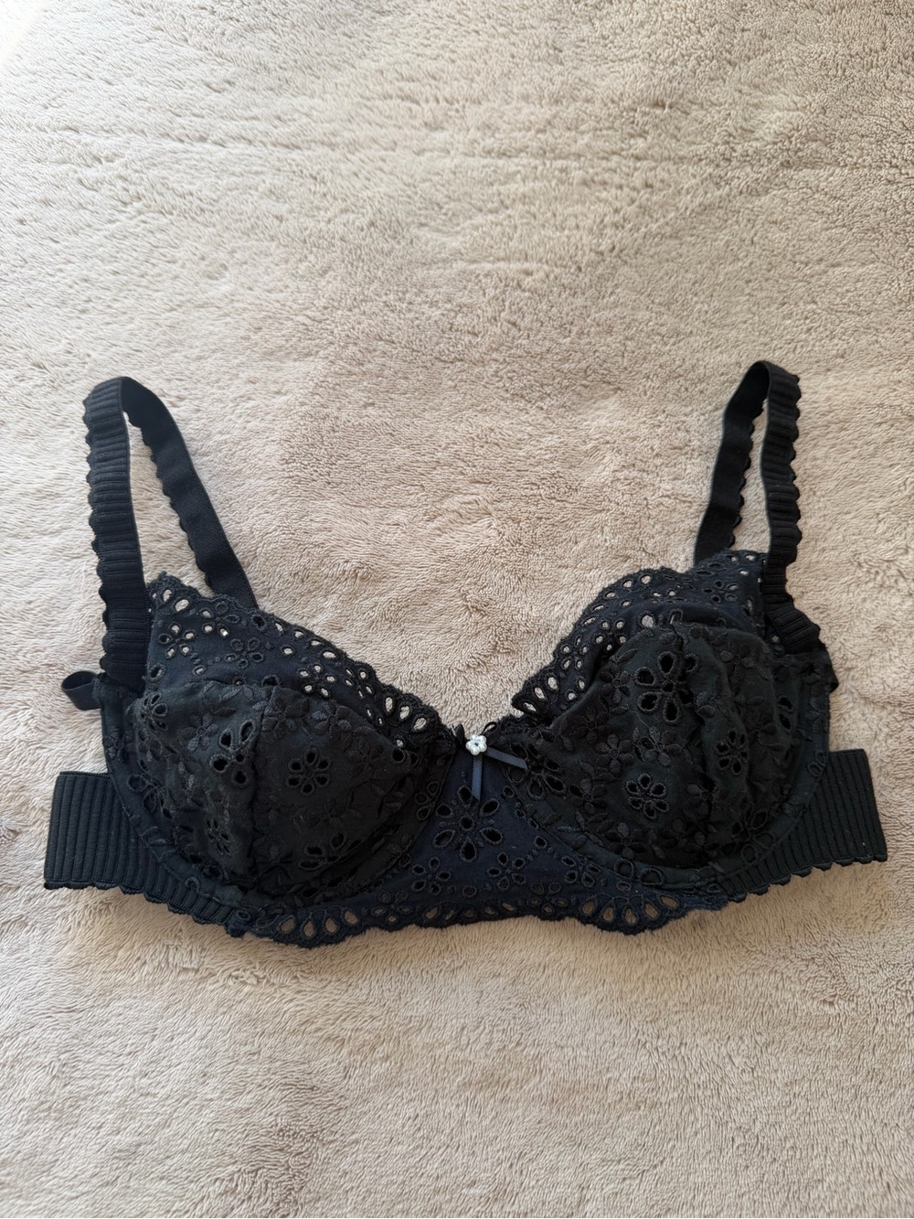 For Love & Lemons Black Eyelet Embroidered Underwire Bra Size XS